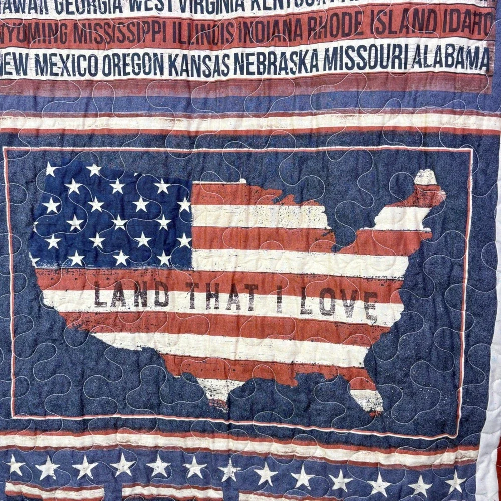 Handmade Patriotic Quilt Wall Hanging Americana Red White Blue 50 States 31x48